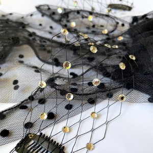 Swarovski Crystal Face Mask, Black Veil Eye Mask, Masquerade Party Mask, Black Goth Wedding, Evening Party Piece, Prom Halloween Christmas
