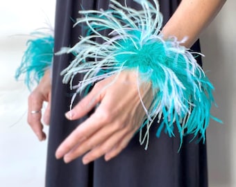 Green Ostrich Feather Cuffs: Adjustable Wristband Music Festival Party Accessory