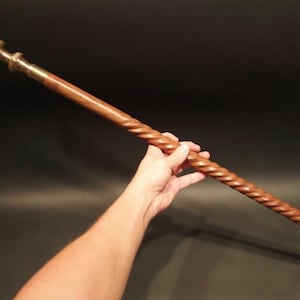 37'' inch Antque look Old Brass design look style 3 round Brass Knob long Handle Vintage rope spiral Brown Wooden Walking Stick Cane Gift