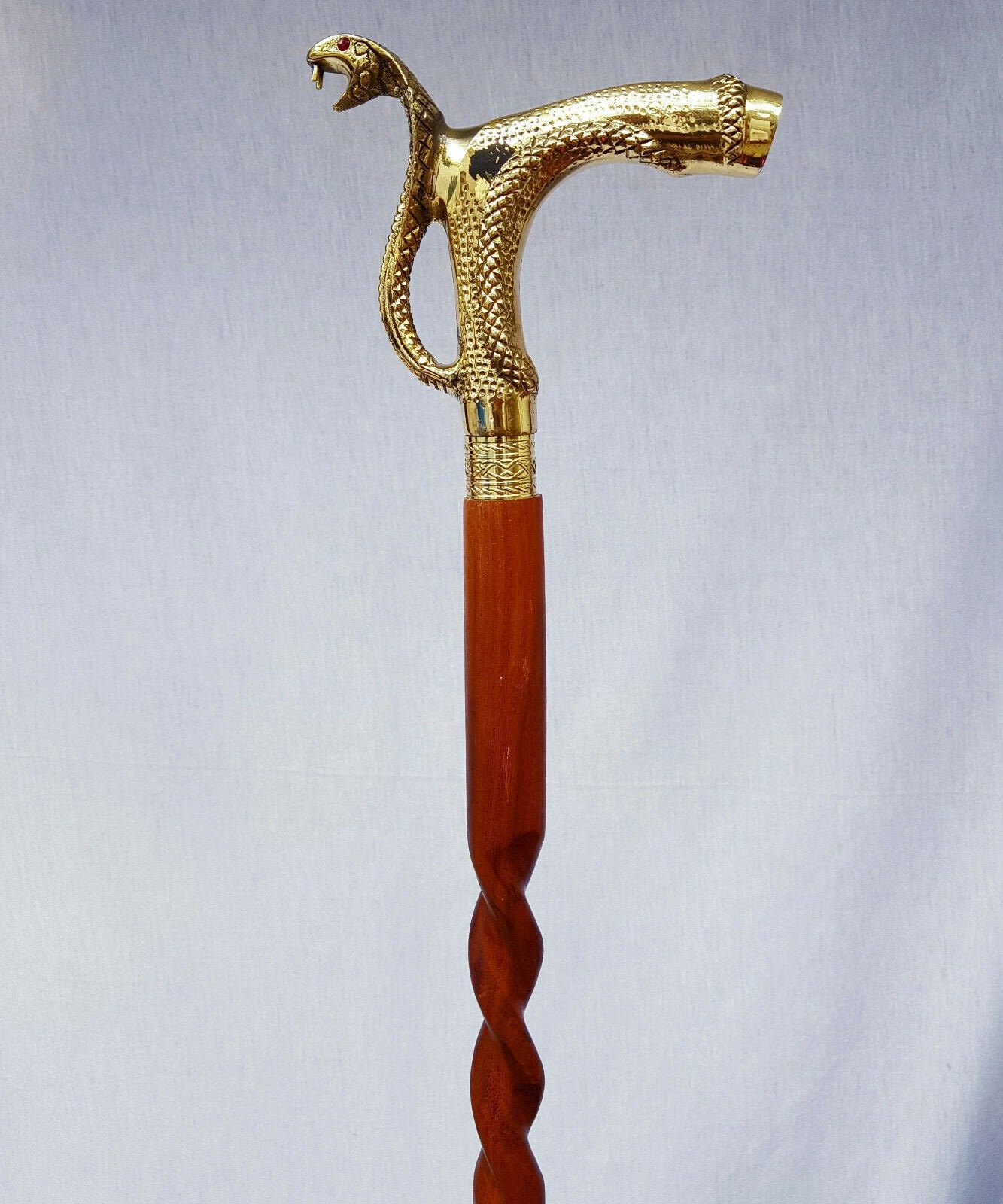 Exclusive Cobra Personalized Walking Stick, Brass Handle Cane - Handmade