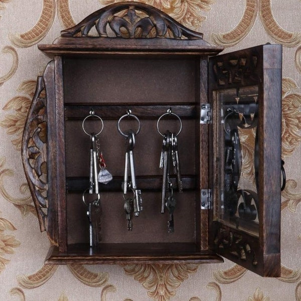 Antique Key Box/Wooden key cabinet,Wooden Key Holder-key house/Key keeper/ Wall hanging key hanger,Key storage box handmade wooden