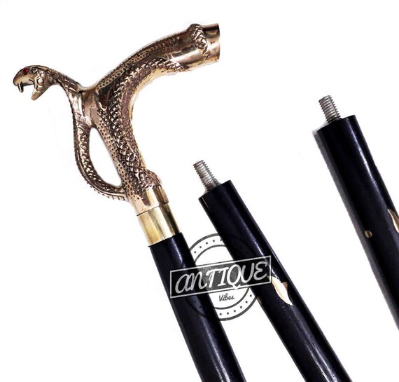 Exclusive Cobra Personalized Walking Stick, Brass Handle Cane - Handmade