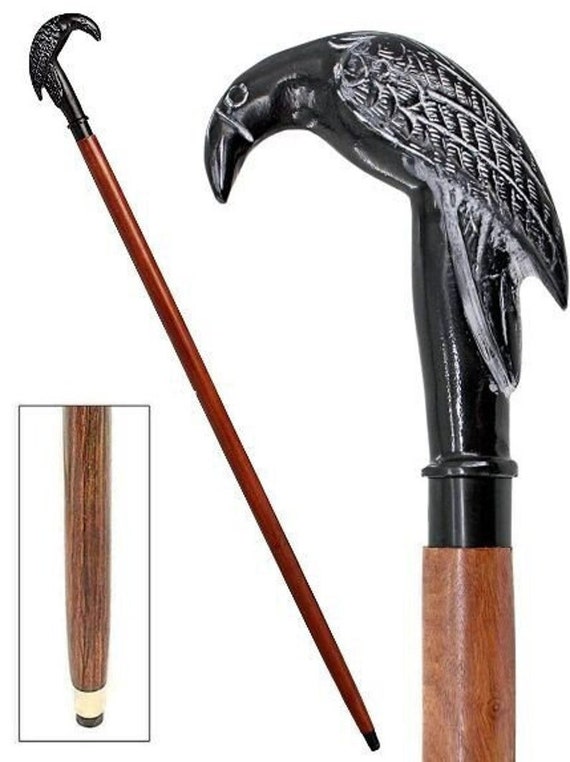 Black/silver Victorian Sitting Crow Long Steampunk Walking Stick Cane-al  Handle Wooden Walking Cane-best Christmas Gift 