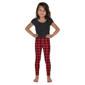 Red & Black Buffalo Plaid Leggings for Girls