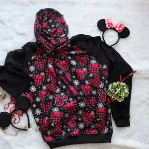 Plaid Maus Ohr und Schneeflocke Hoodie für Frauen