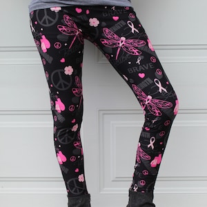 Women Petite Cure Pink Ribbon TV73 Black Yoga Legging Breast Cancer Support  Hope