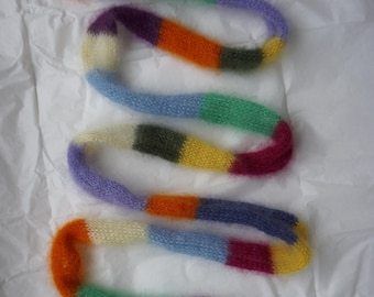 Mini skinny fluffy mohair silk scarf - soft thin knitted scarf - multicolored stripes - versatile decoration - hair accessory - mohair bow