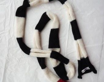 Skinny alpaca and silk scarf - soft thin knitted scarf - black white stripes - natural yarn - versatile accessory