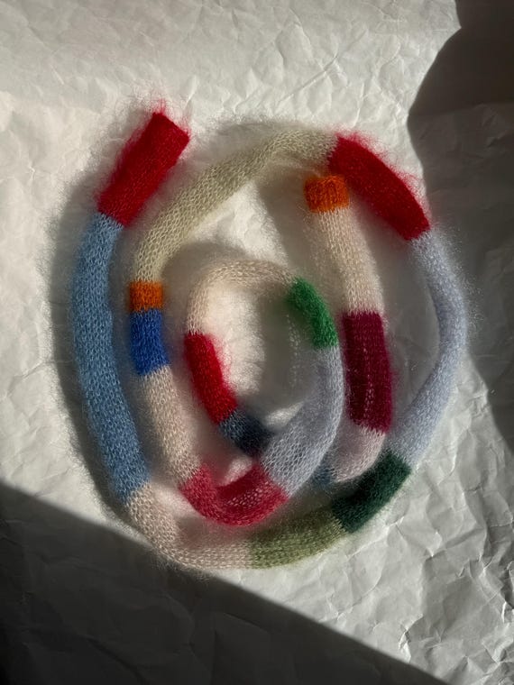 Mini Skinny Fluffy Mohair Silk Scarf - Soft Thin Knitted