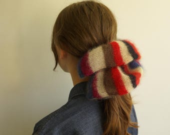 Colourful striped mohair scrunchie - hair accessory - colourful scrunchie - women&#39;s hair tie - oversized scrunchie