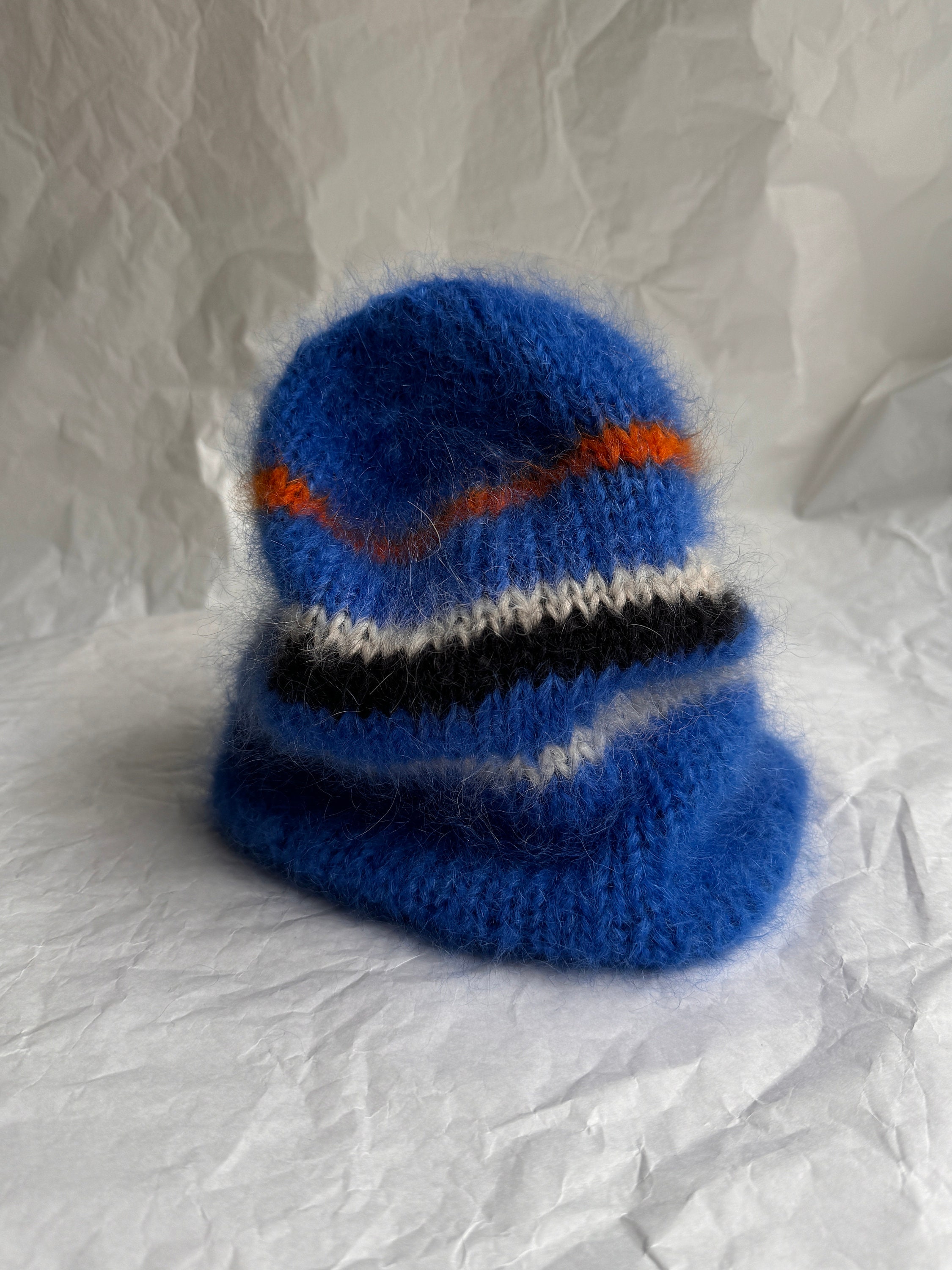 Fluffy Mohair Silk Hat - Thick and Warm - Colourful Blue