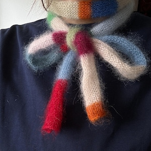 Mini Skinny Fluffy Mohair Silk Scarf - Soft Thin Knitted