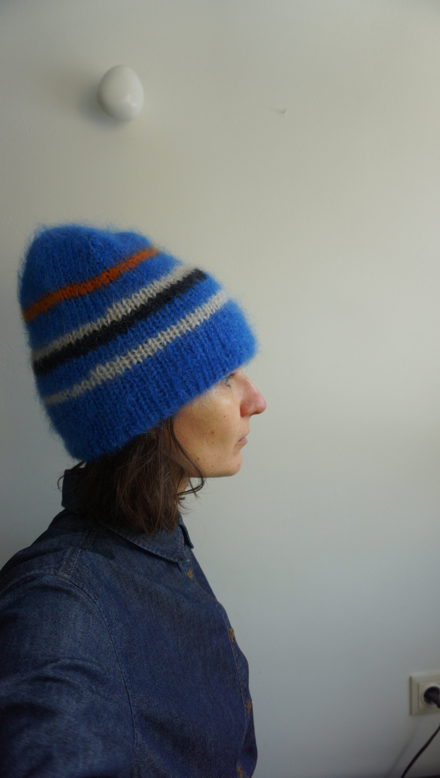 Fluffy Mohair Silk Hat - Thick and Warm - Colourful Blue