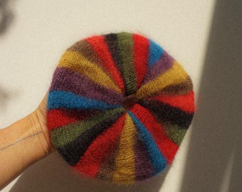 Colourful striped mohair scrunchie - hair accessory - dark colourful scrunchie - women&#39;s hair tie - oversized scrunchie