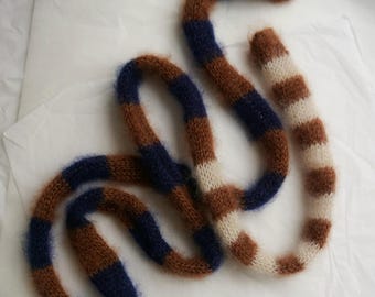 Small skinny fluffy mohair silk scarf - soft thin knitted scarf - brown navy blue and ecru stripes - versatile decoration - small scarf