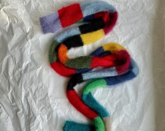 Skinny fluffy mohair silk scarf - thin and long - multicolored - versatile accessory - soft knitted scarf - very colorful
