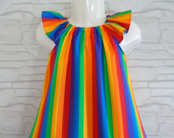 Girls Rainbow colors dress baby's dress toddler dress child's dress girls clothing rainbow stripes flutter sleeves dress summer dress