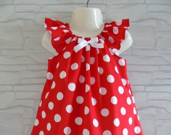 Girls red polka dot dress summer outfit party dress baby's dress toddler dress child's clothing girls outfit flutter sleeves summer dress