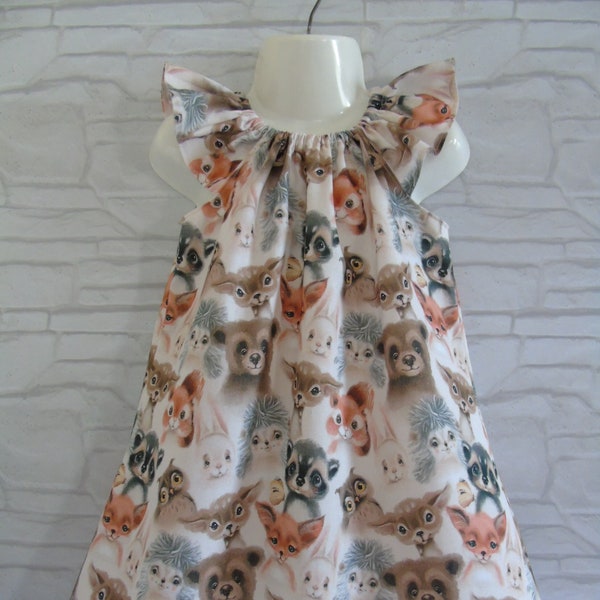 Girls Animals dress child's dress Woodland animals baby girls dress kids clothes girls clothing toddler clothes flutter sleeves summer dress