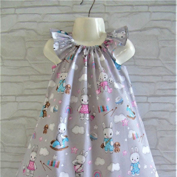 Girls bunny rabbits dress summer outfit party dress baby's dress toddler dress child's clothing girls outfit flutter sleeves summer dress