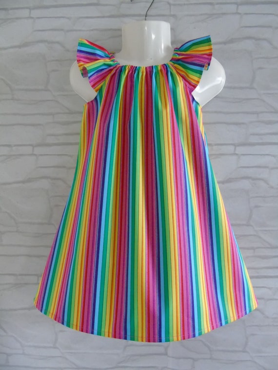 Girls rainbow stripes dress baby s dress toddler dress rainbow dress girls clothing kids outfit flutter sleeves summer dress handmade dress