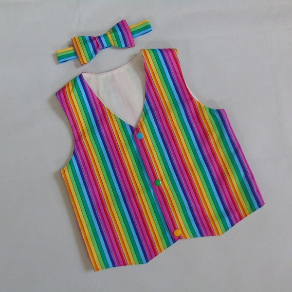Boys Rainbow outfit, Rainbow stripes waistcoat and bow tie set, baby's toddler children's rainbow set, Celebration clothing, birthday outfit