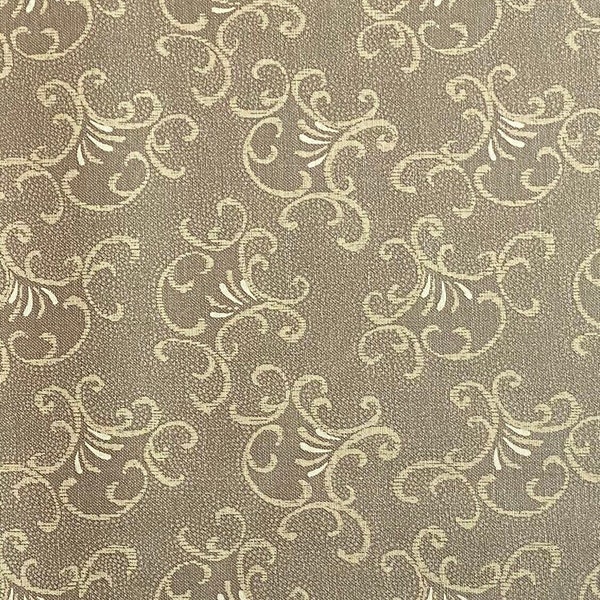 Classic taupe tan scroll swirl, woven cotton fabric, sold as yardage, quilt shop quality, in stock and ready to ship!