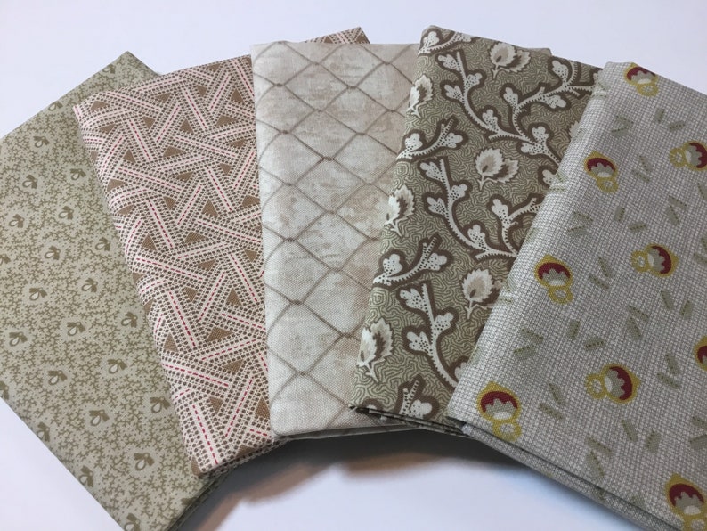 Set of 5 neutral tan in stock and ready to ship! beige fat quarters woven quilters cotton fabric