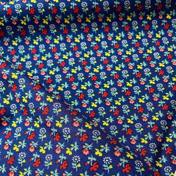Primary colors tiny floral print fabric, 100% woven cotton, sold as yardage, quilt shop quality, in stock and ready to ship!