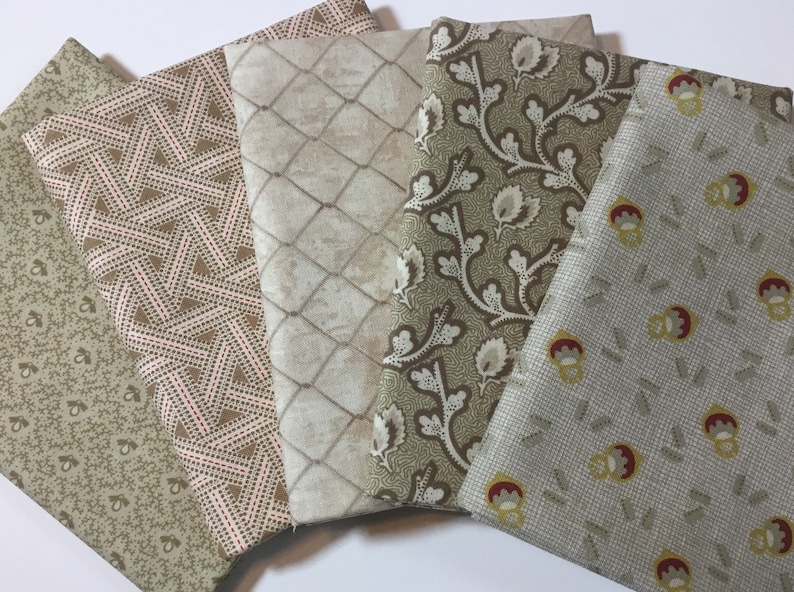 Set of 5 neutral tan in stock and ready to ship! beige fat quarters woven quilters cotton fabric
