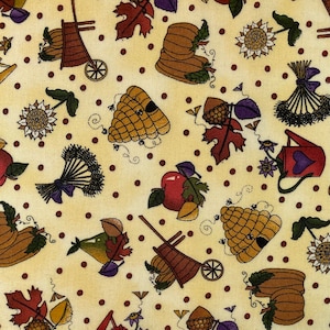 Harvest Cotton Fabric: Fall Leaves, Apples, Beehives