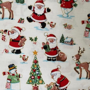 Christmas Cotton Fabric: Whimsical Santa, Reindeer, and Trees