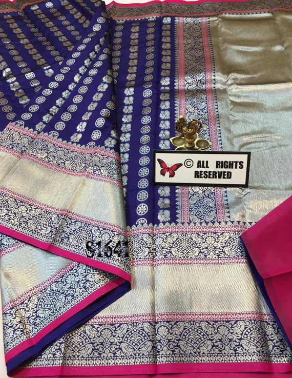 Lichi Silk Saree With Weaving Silver Zari Blue Saree Indian Etsy