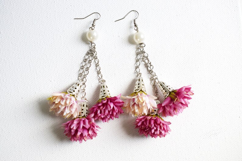 Chrysanthemum Earrings Flowers Earrings Handmade Flower Etsy