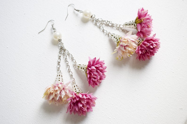 Chrysanthemum Earrings Flowers Earrings Handmade Flower Etsy