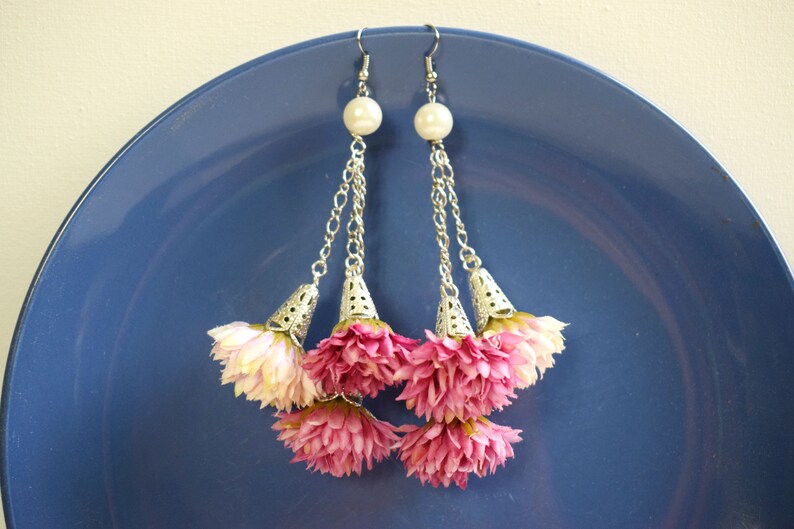 Chrysanthemum Earrings Flowers Earrings Handmade Flower Etsy