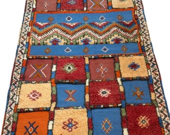 Moroccan flare weave rug handmade Berber tribe multicolored 6ft8’’ x 3ft6’’/tiles rug Sahara