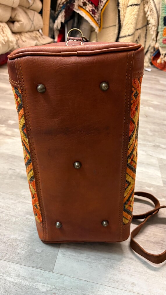 Moroccan Travel bag leather duffel bag large leather Weekender lovely killim carpet bag View 3