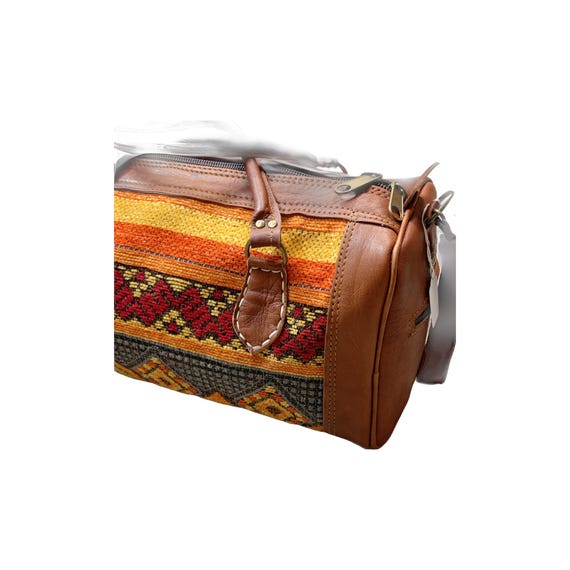 Moroccan Travel bag leather duffel bag large leather Weekender lovely killim carpet bag View 2
