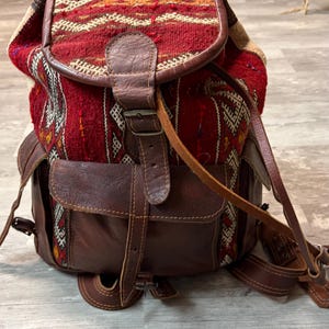 Small Moroccan killim leather duffel travel  carry on bag / great gift holiday/backpack