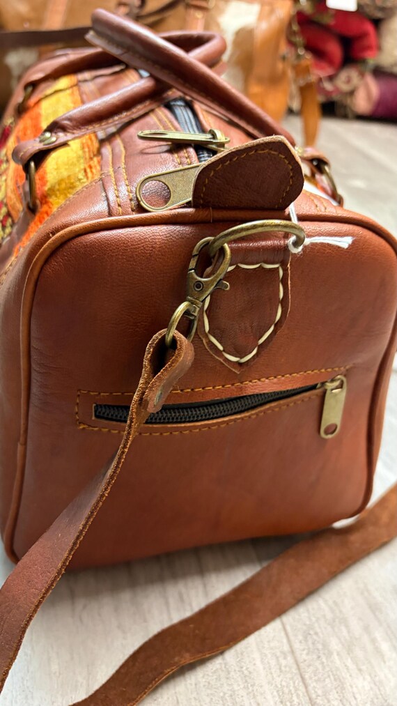 Moroccan Travel bag leather duffel bag large leather Weekender lovely killim carpet bag View 6