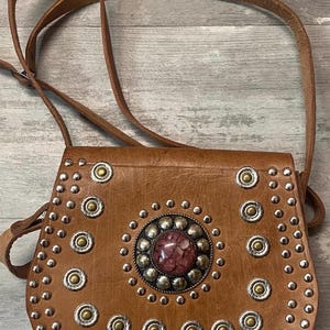 Moroccan leather bag cross body brown thick leather  bag  great gift lovely/ fes leather