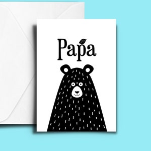 Carte de fête des pères, Téléchargement instantané, Cartes imprimables, Carte de vœux A5, Papa Bear, Scandi Style, Teddy Bear, Numérique, Noir et blanc, Papa,