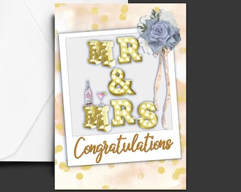 Printable Wedding Card,Mr and Mrs Card,Digital Card Wedding,Print at Home Card,Downloadable Cards,Instant Download Card, A5 Greeting Cards,