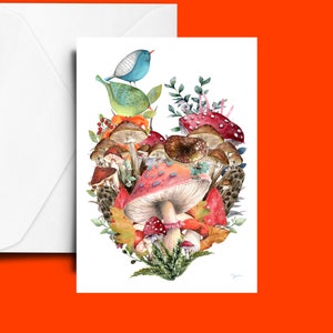 Woodland Card, Wildlife Card, Mushroom Card, Toadstools Card, Birds Card, Art Card, Instant Download, Printable Cards, A5 Greetings Card, image 1