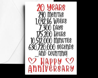 Printable,20th Year,20 Year,Anniversary,China,Digital Card,Print at Home Card,Downloadable Cards,Instant Download Card, A5 Greeting Cards,