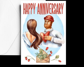 Printable Anniversary Card, Happy Anniversary, Digital Card, Print at Home Card, Downloadable Cards, Instant Download Card, A5 Greeting Card