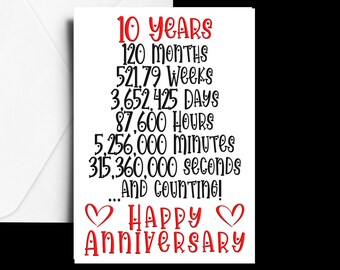 Printable,10th Year,Ten Year,Anniversary,Tin,Digital Card,Print at Home Card,Downloadable Cards,Instant Download Card, A5 Greeting Cards,