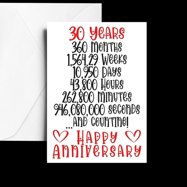 Printable,30th Year,Thirty Year,Anniversary,Pearl,Digital Card,Print at Home Card,Downloadable Cards,Instant Download Card, A5 Greeting Card