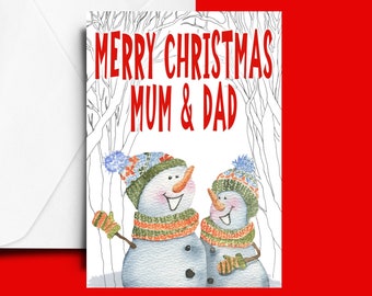 Christmas Cards, Instant Download, Printable Cards, A5 Greetings Card, Watercolour, Snowmen Card, Mum and Dad, Christmas Card, Xmas Card,